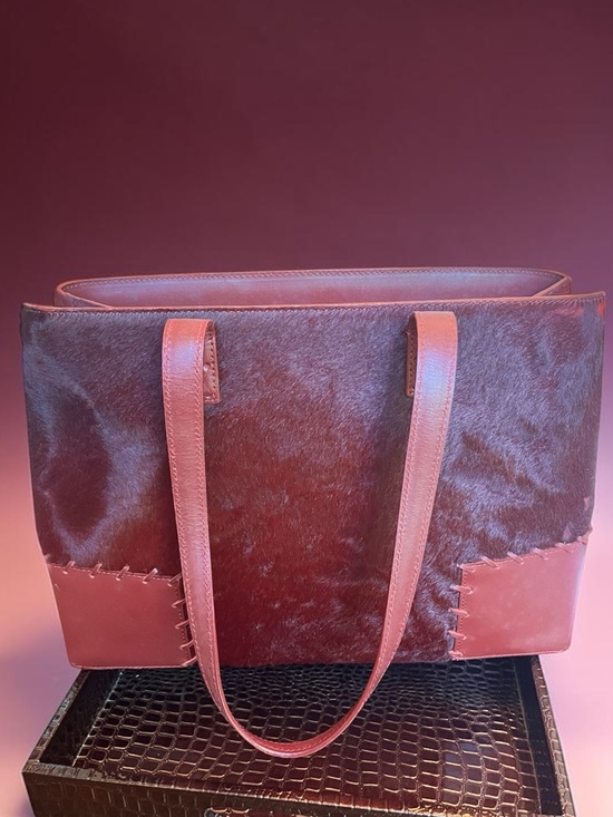 Cole Haan Handbags - Cole Haan RARE Vintage Luxury Burgundy Red Haircalf Medium Satchel Tote (GUC)